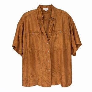 Compagnie Internationale Express 100% Silk Button Up Shirt In Copper Vintage